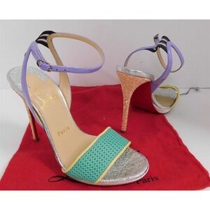 New Christian Louboutin Discoport Strappy Multicolor‎ Glitter Heels 36.5
